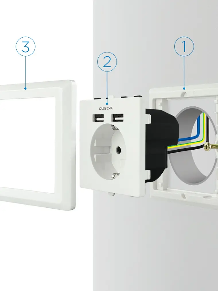 Nanocable Base de enchufe pared schuko+2USB 2.4A 4