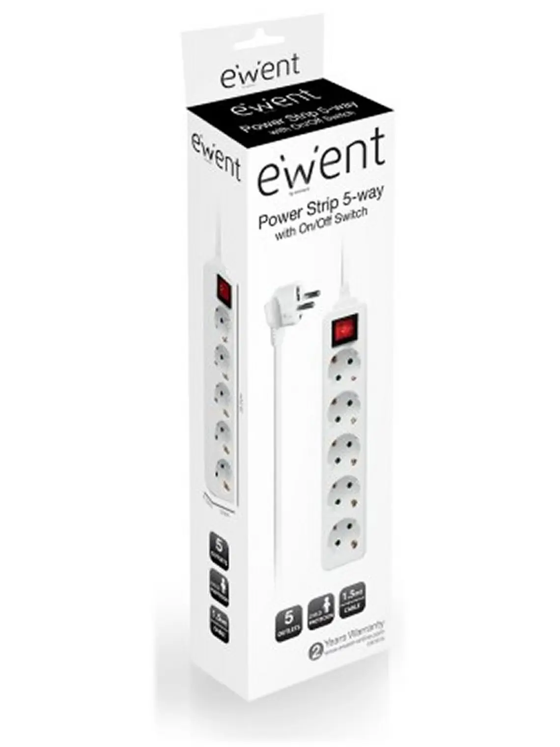 EWENT EW3916  Regleta 5 Tomas / 1 interruptor 1.5m 2
