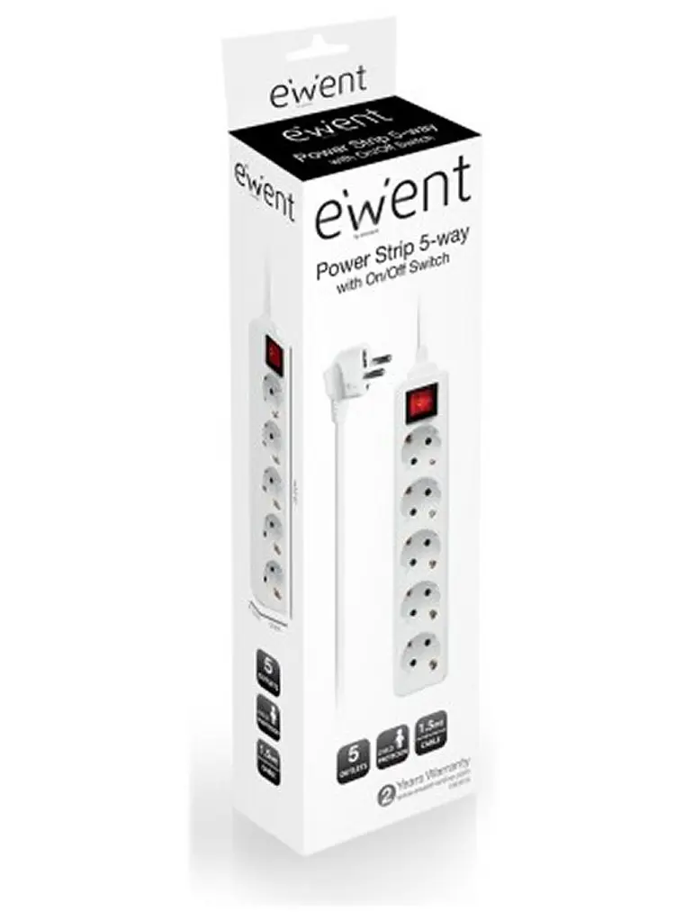 EWENT EW3916  Regleta 5 Tomas / 1 interruptor 1.5m 2