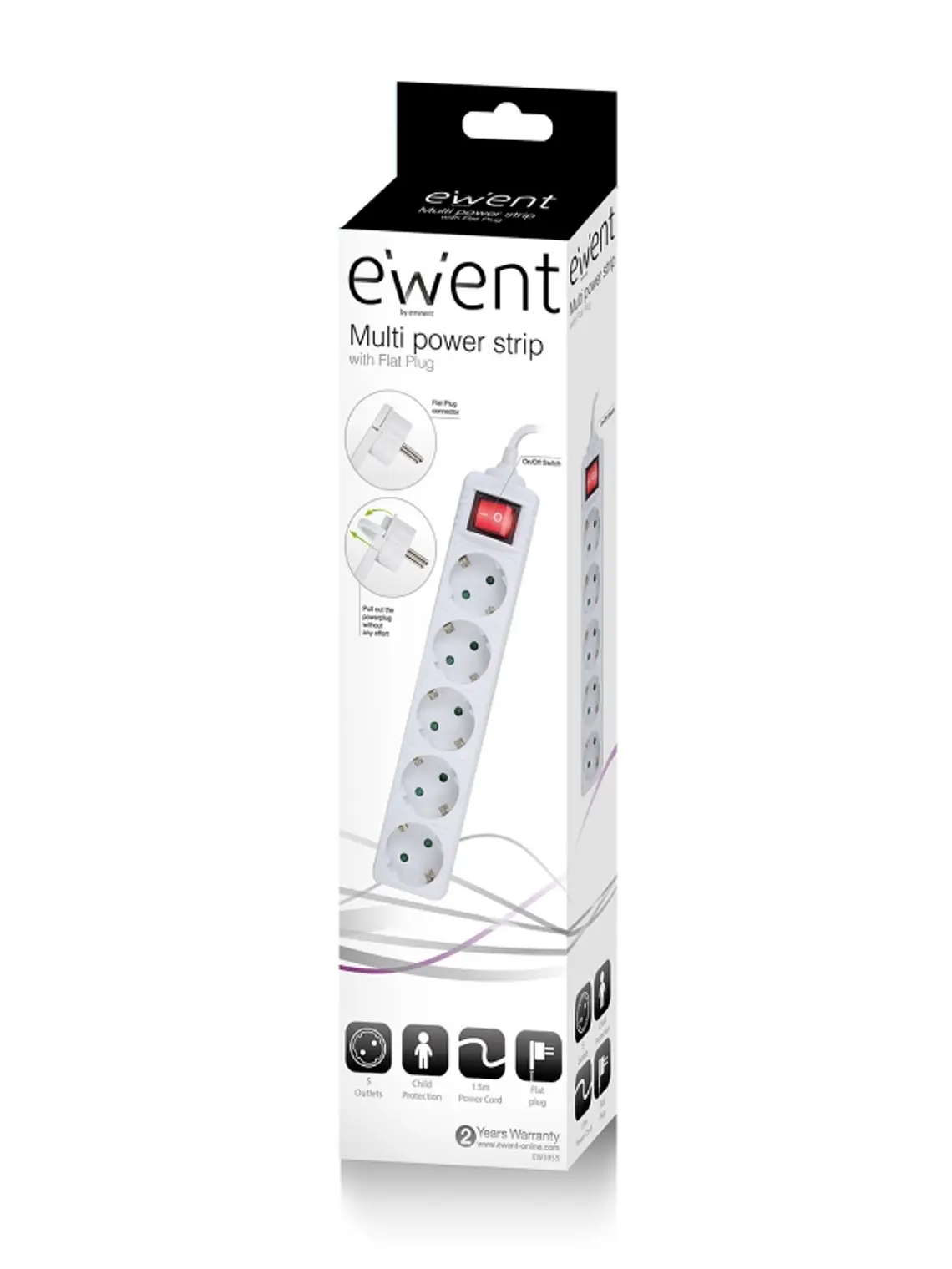 EWENT EW3955  Regleta 5 Tomas / 1 interruptor 1.5m 4