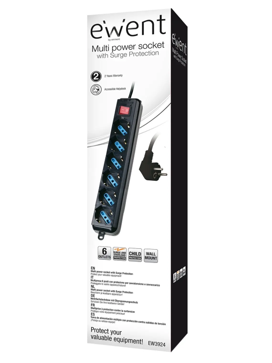 Ewent EW3924 Regleta 6 tomas con proteccion Negro 3