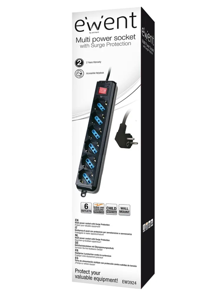 Ewent EW3924 Regleta 6 tomas con proteccion Negro 3