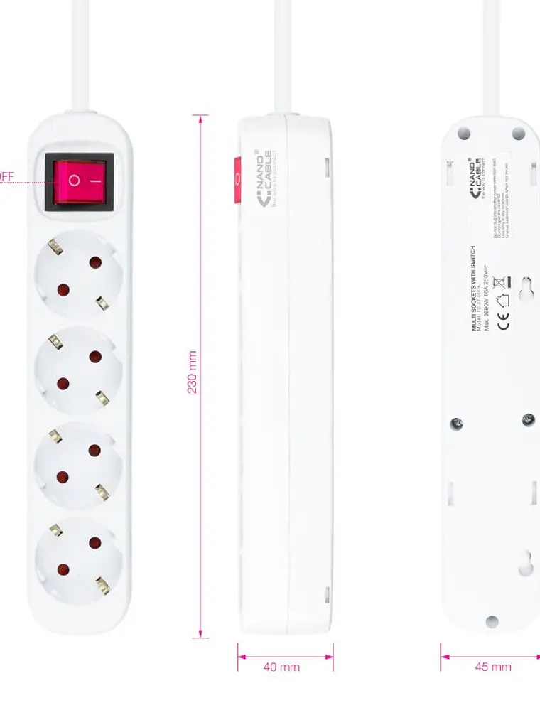 Nanocable Regleta 4 tomas con interruptor Blanca 2