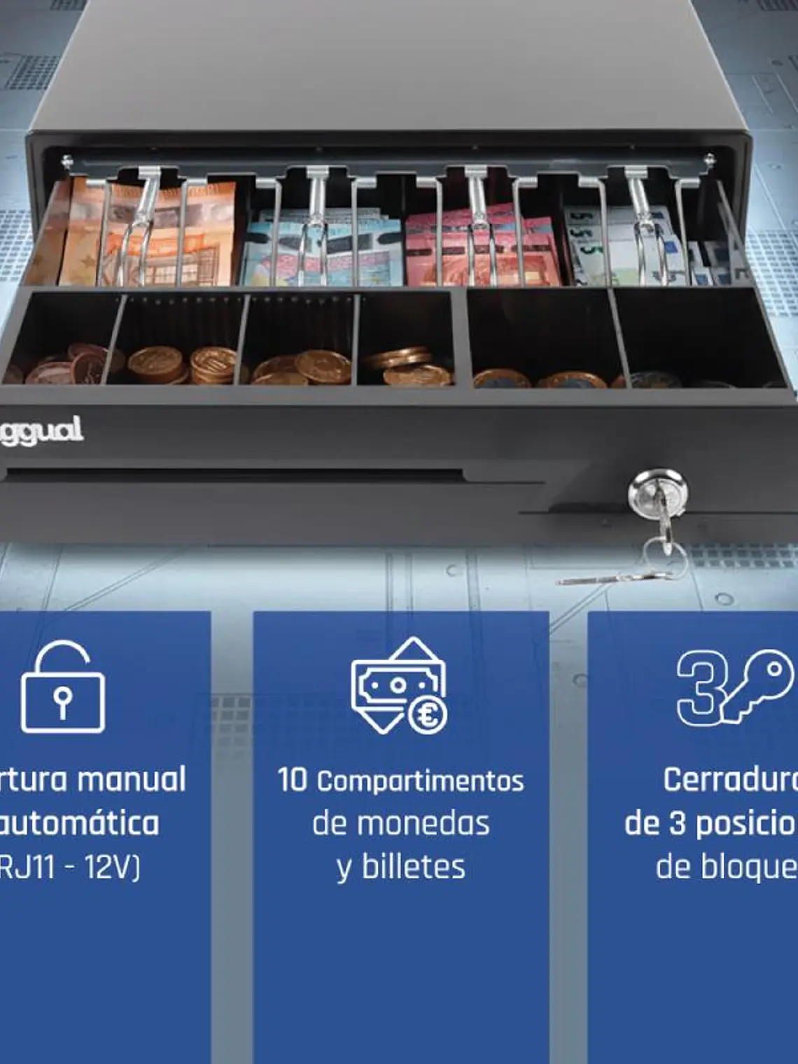 iggual Cajón Portamonedas IRON-10 38cm 4+6 negro 2