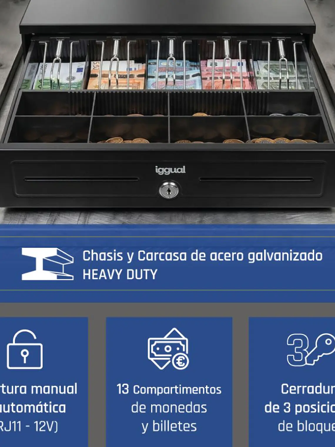 iggual Cajón portamonedas IRON-HD 41cm 5+8 negro 2
