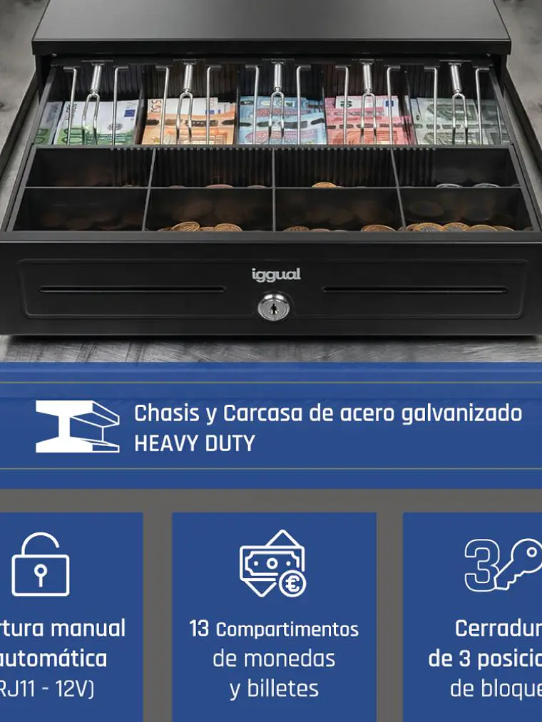 iggual Cajón portamonedas IRON-HD 41cm 5+8 negro 2