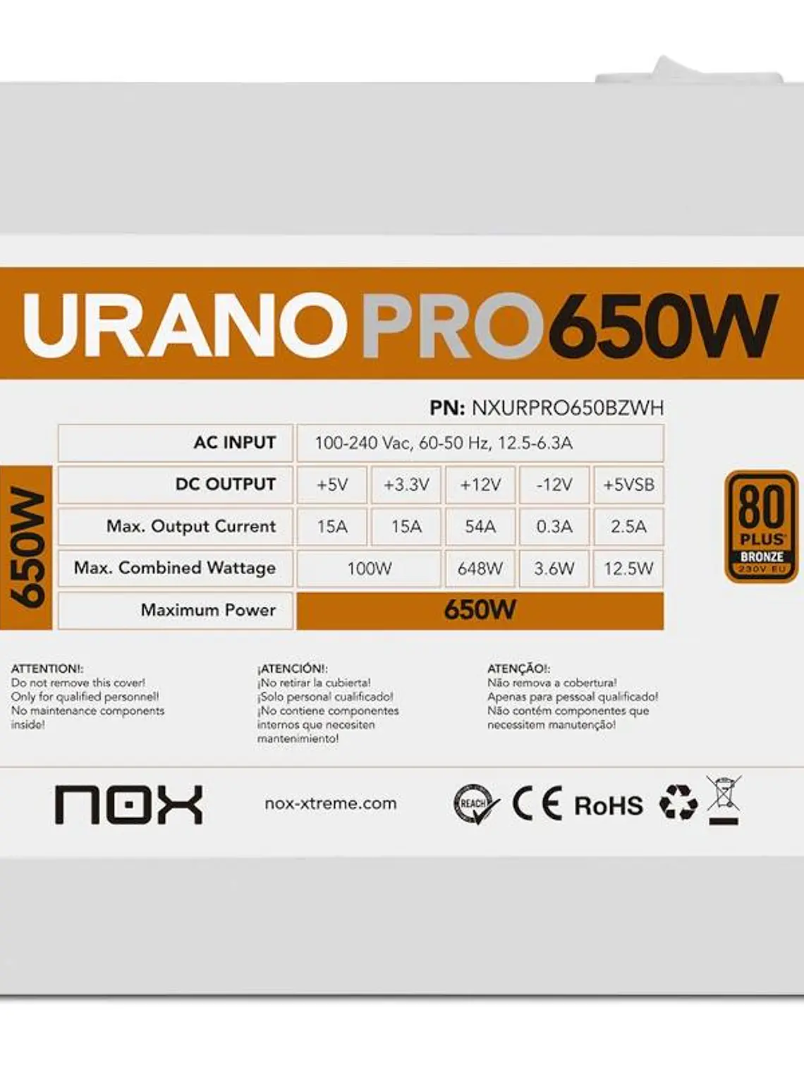 NOX Fuente ATX Urano PRO 650W Bronze Blanco 4