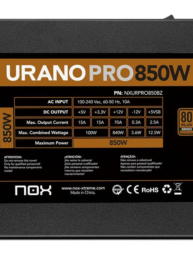 NOX Fuente ATX Urano PRO 850W Bronze 4