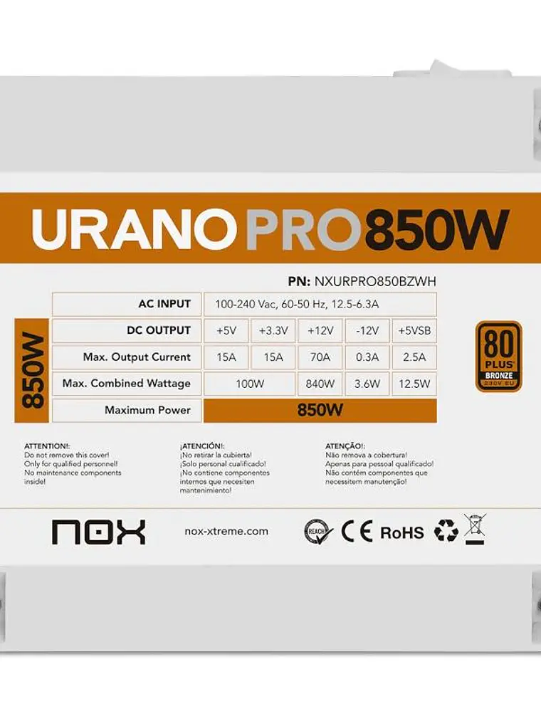 NOX Fuente ATX Urano PRO 850W Bronze Blanco 4
