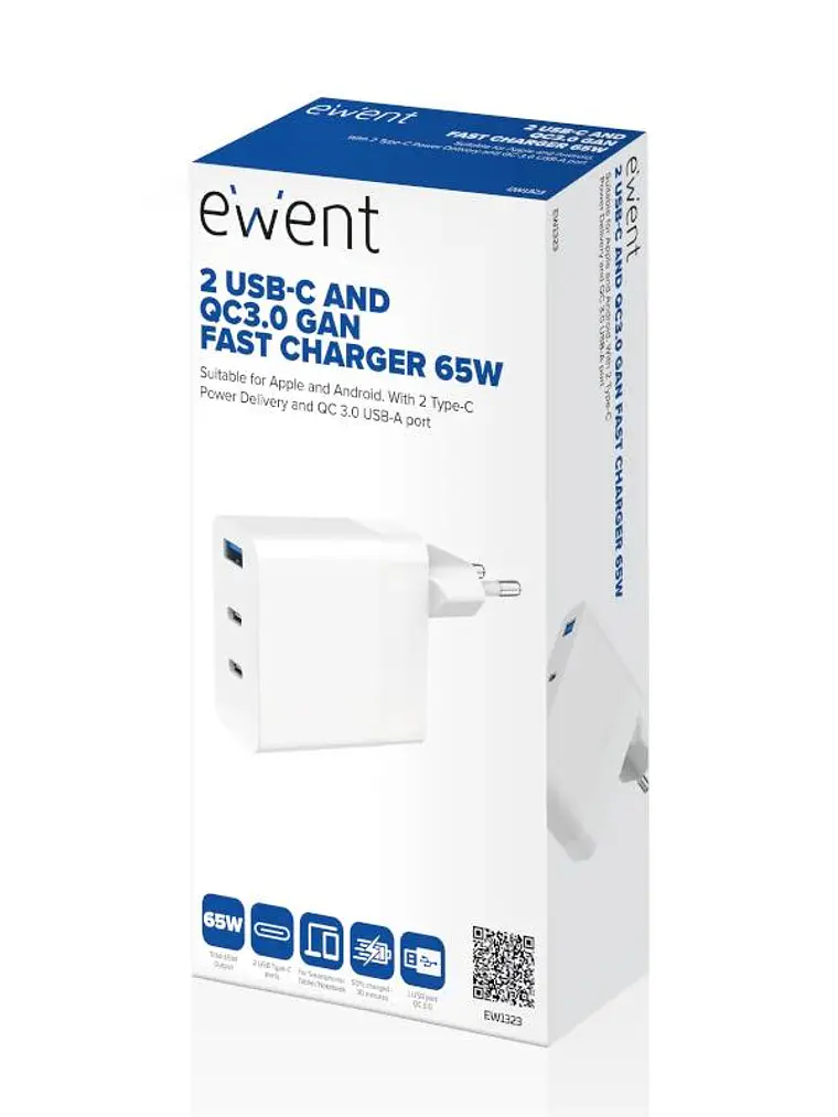 EWENT Cargador carga rapido 65w usb-c y usb-a 4