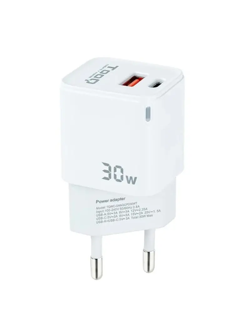 TOOQ Cargador pared GAN USB-C/USB-A 30W 1