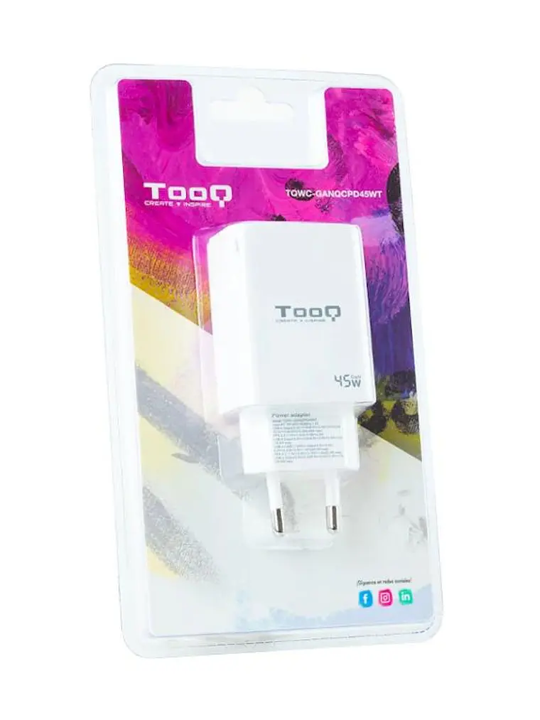 Tooq Cargador pared GAN USB-C/PD+USB-A/QC 45W 2