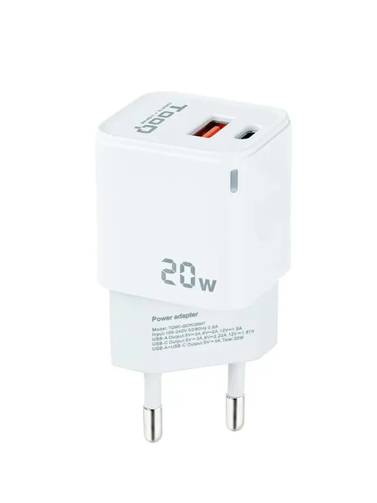 Tooq Cargador pared USB-C/PD+USB-A/QC 20W 1