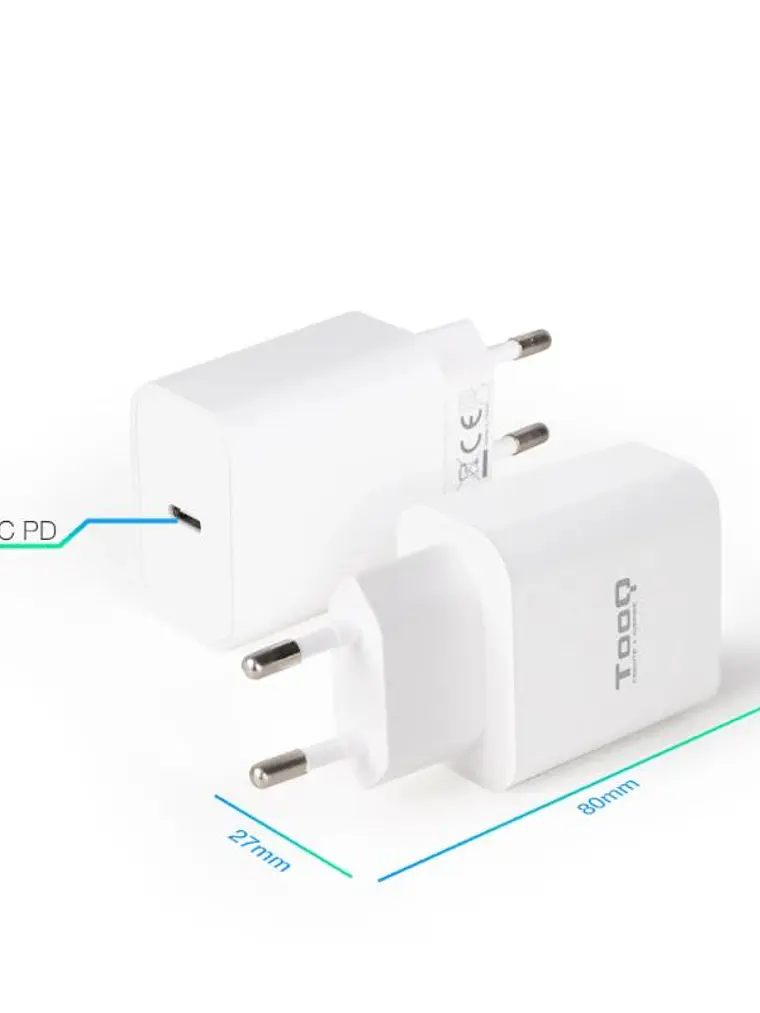 Tooq Cargador pared USB-C PD3.0 20W Blanco 2