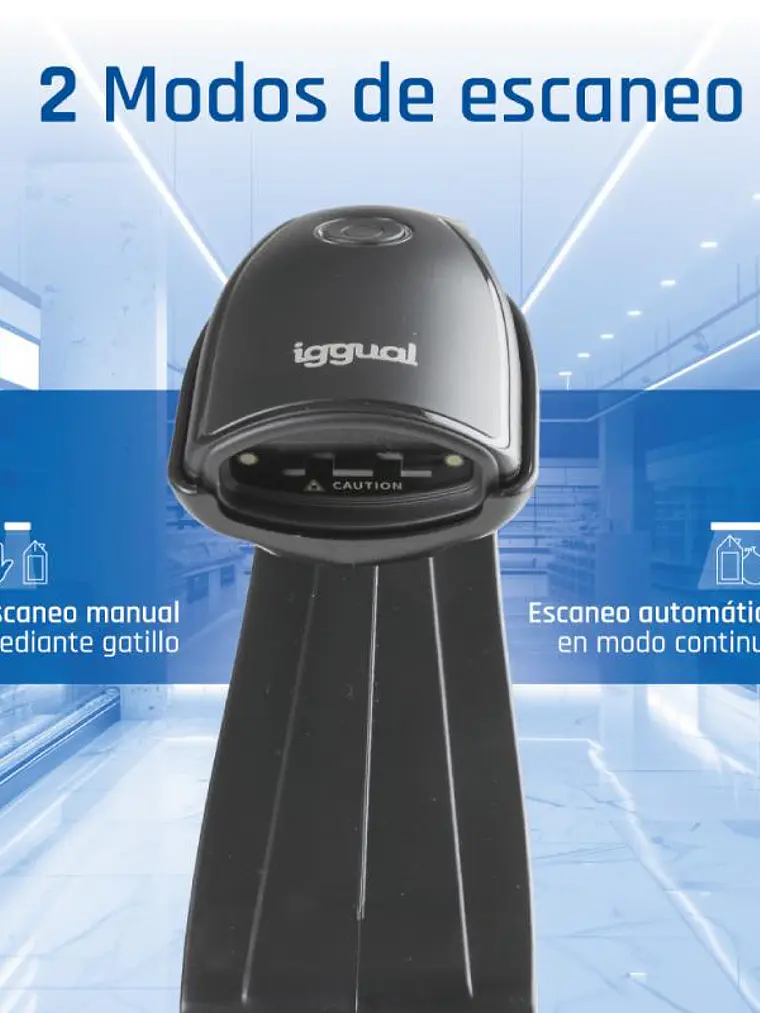 iggual Lector código barras 1D USB botón soporte 4