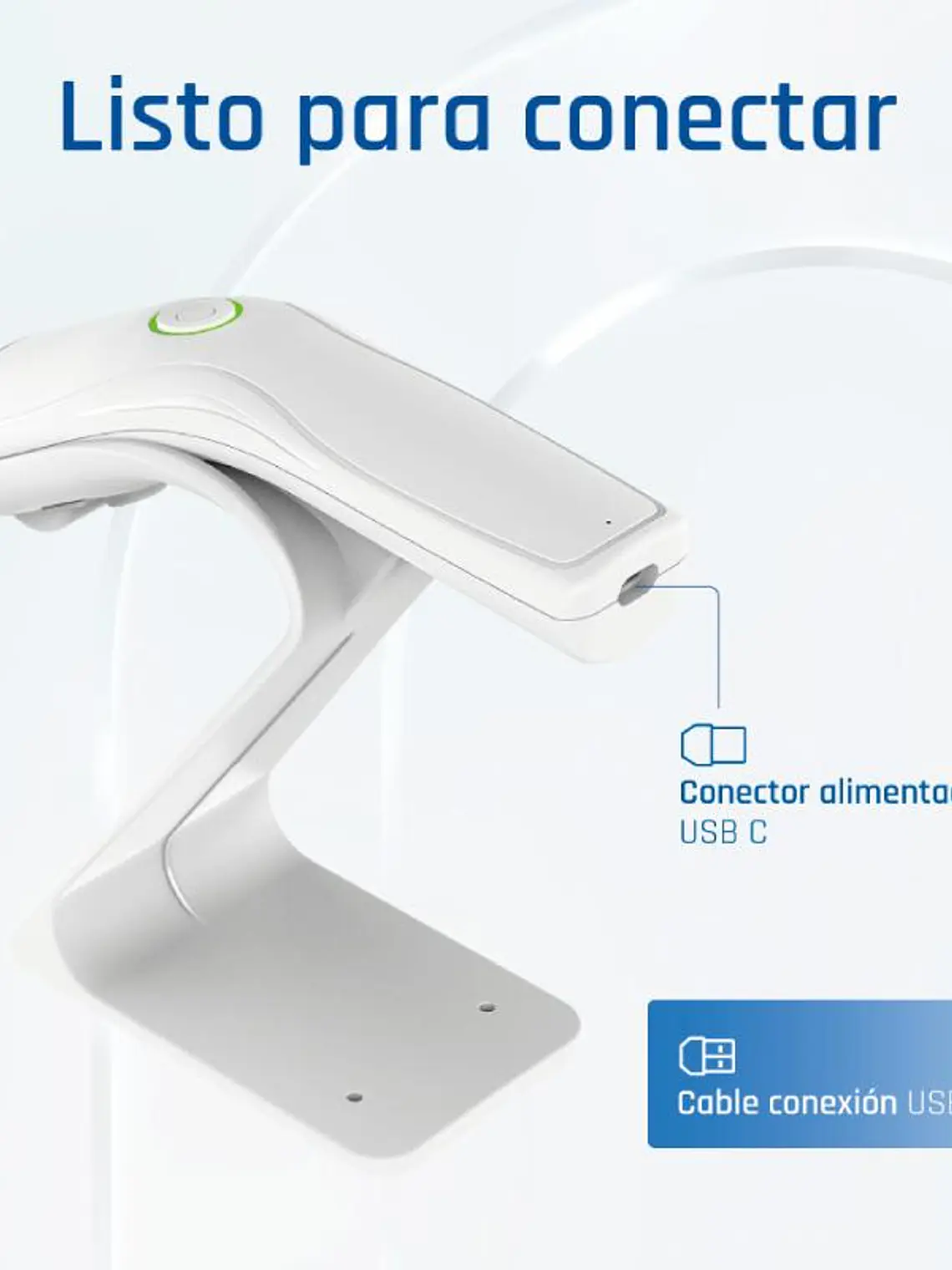 iggual Lector código barras 2D USB botón blanco 2