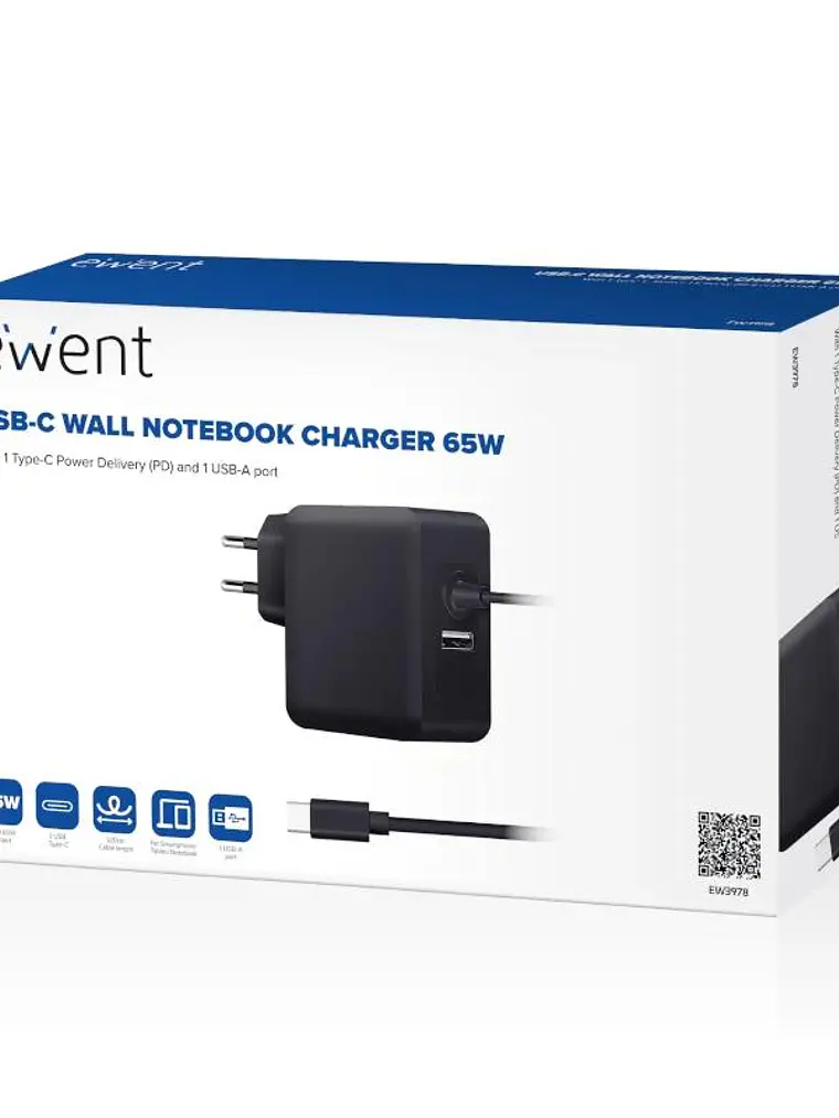 EWENT Cargador USB-CPD 65W + Puerto USB-A 2