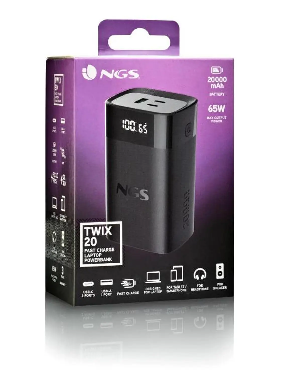 NGS BATERIA EXTERNA PORTATIL CARGA RAPIDA 65W 4