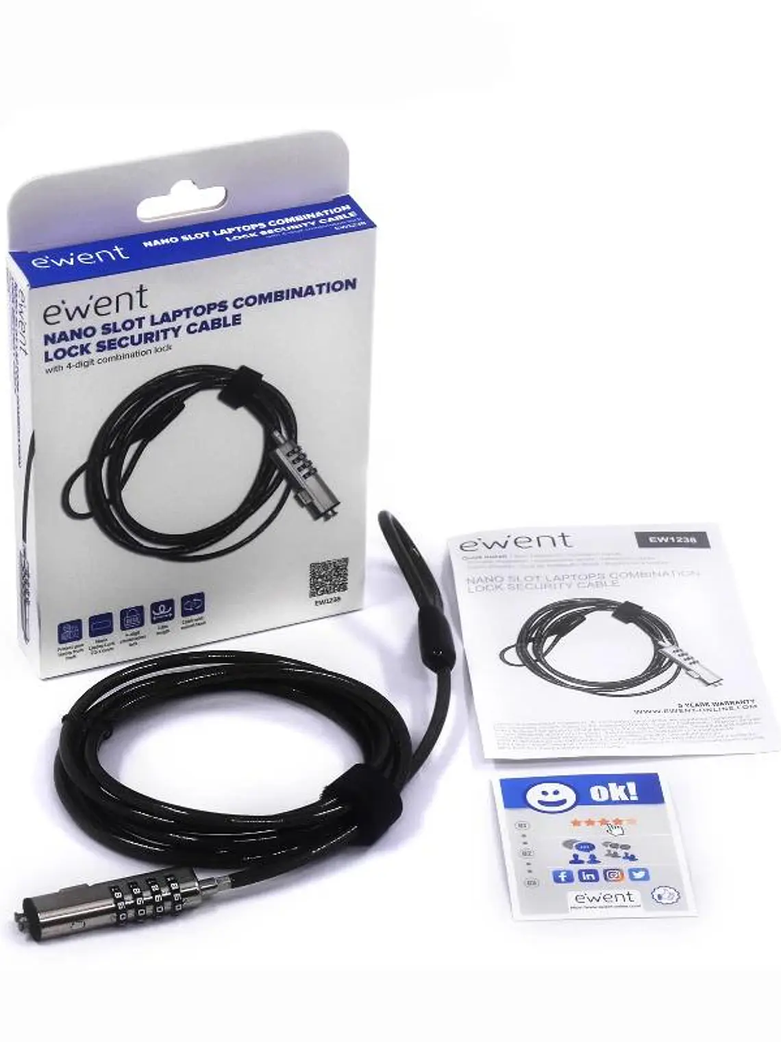 EWENT Cable Seguridad Nano combinacion 3