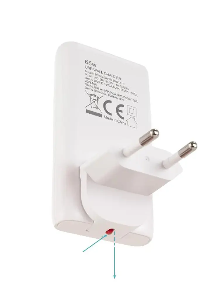 Tooq Cargador pared GAN USB-C/PD + USB-A/QC 65W 3