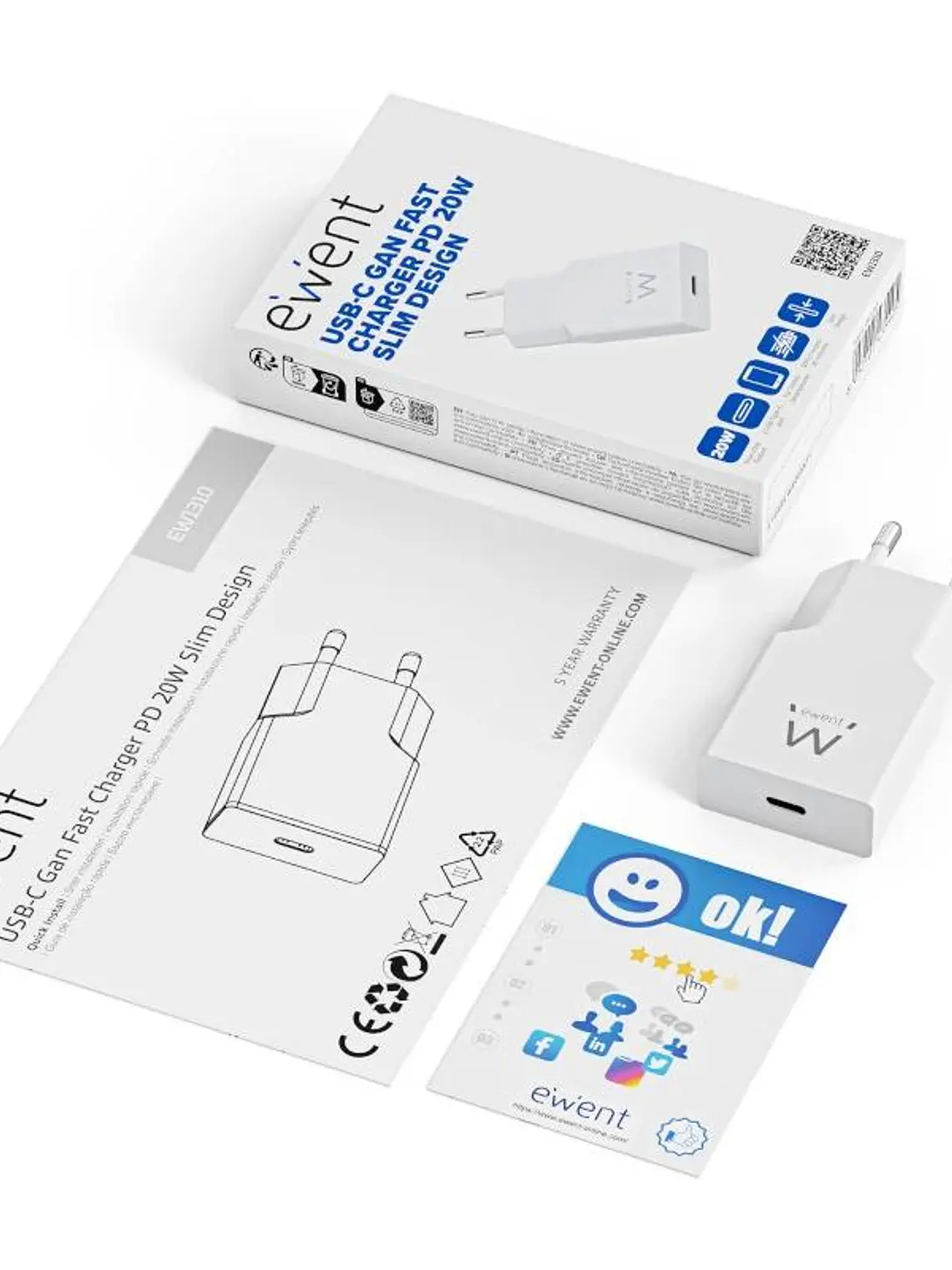 EWENT EW1310 Cargador rápido USB-C 20W Tec.Ganfast 2