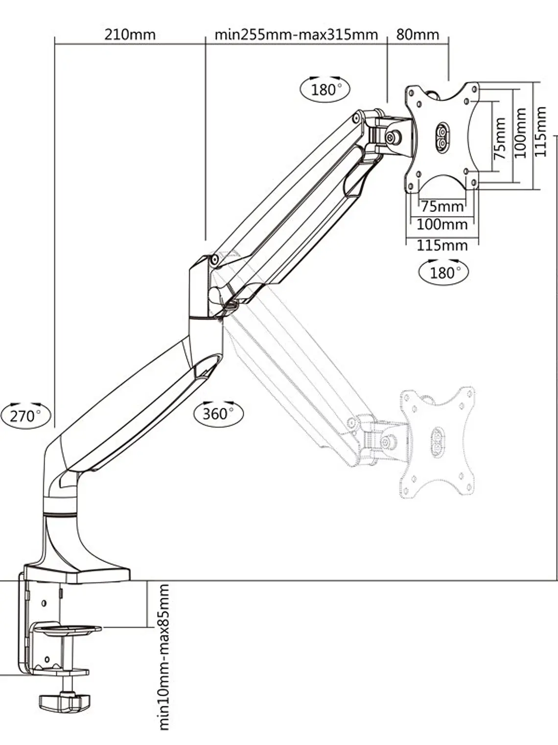 TooQ Soporte mesa incli/gira 1 brazo 13