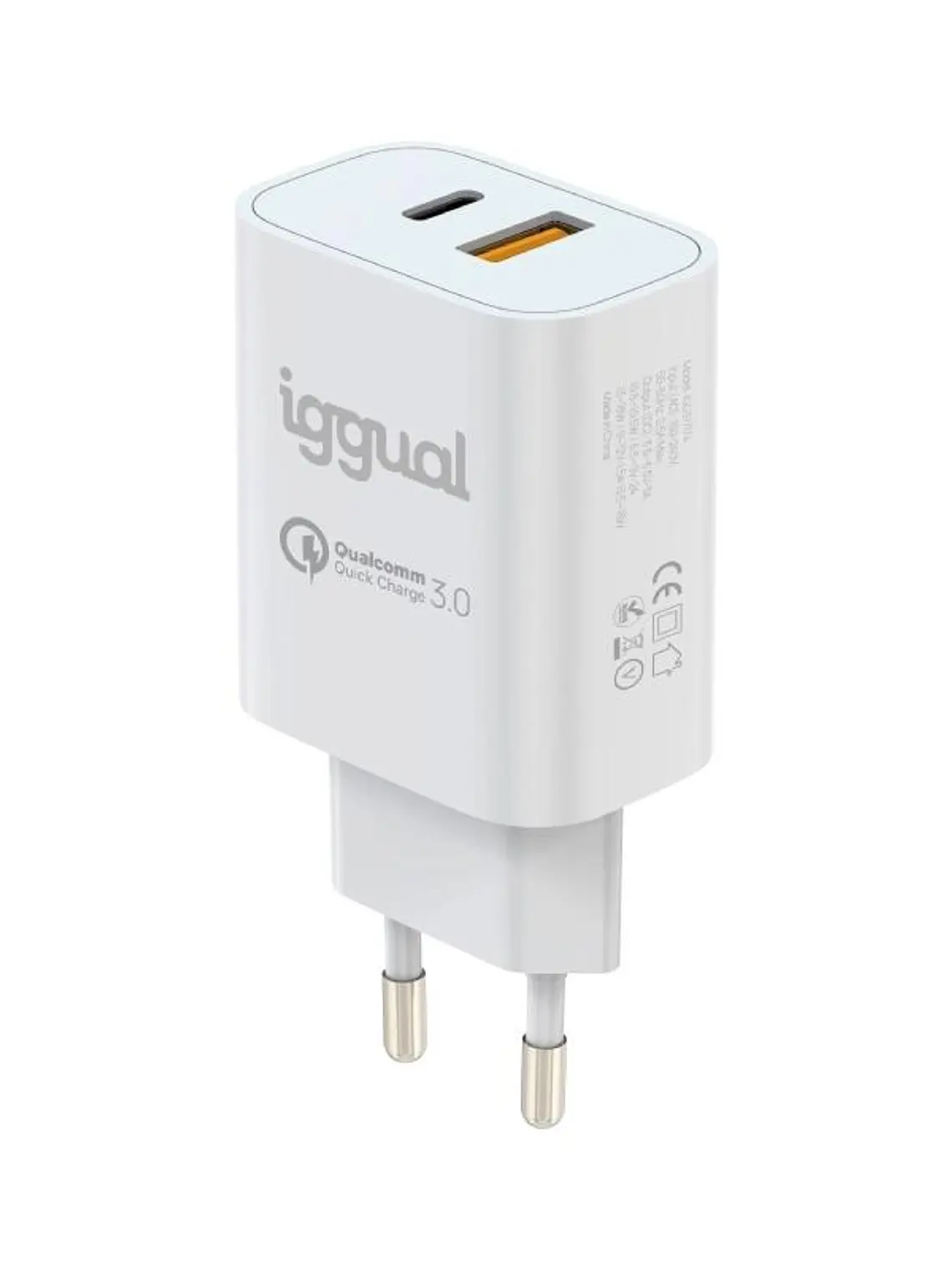 iggual Cargador doble USB QC3.0 + tipo C PD 20W 2