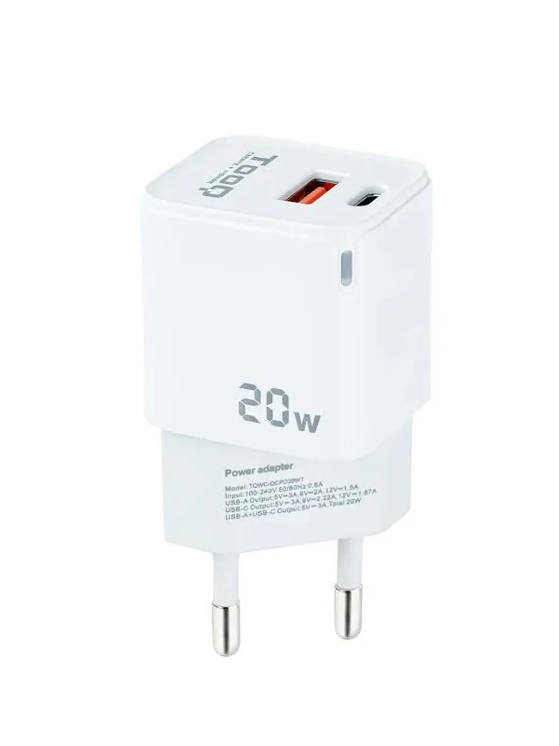 Tooq Cargador pared USB-C/PD+USB-A/QC 20W 1