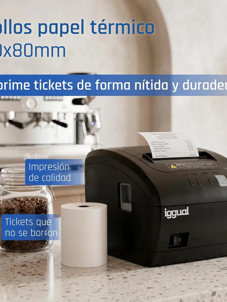 iggual Caja 50 rollos papel térmico sin BPA 80x80 2