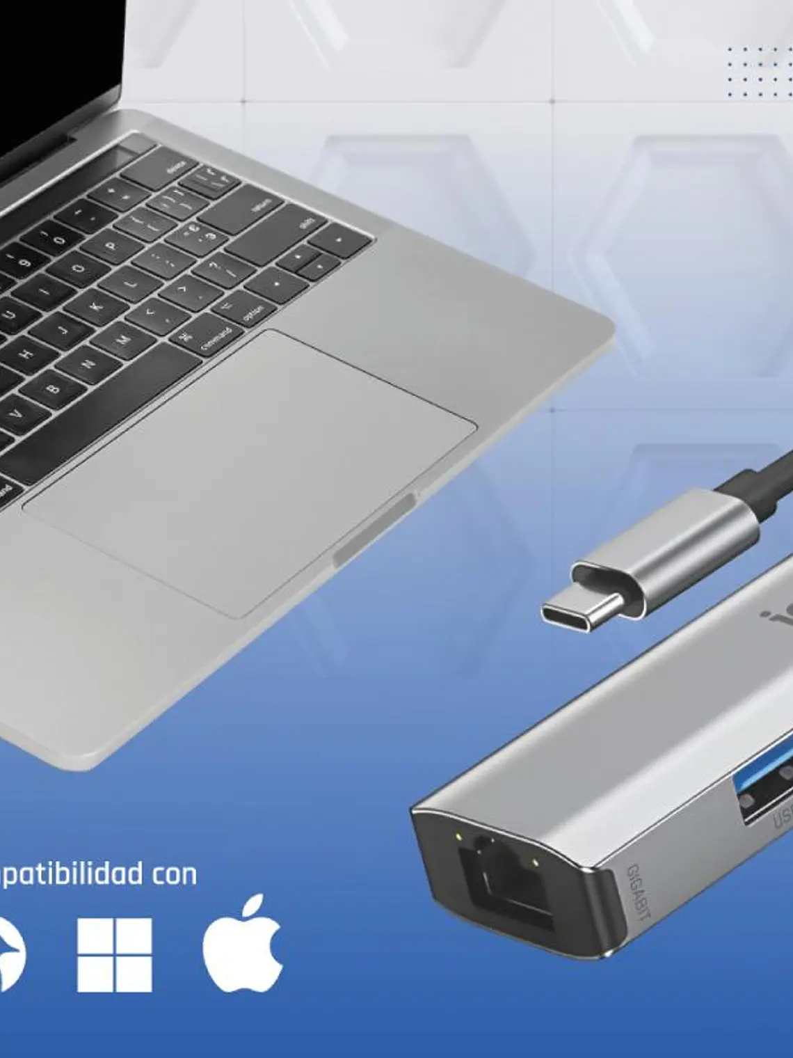iggual Hub tipo C 5 puertos 3xUSB + RJ45 + tipo C 4