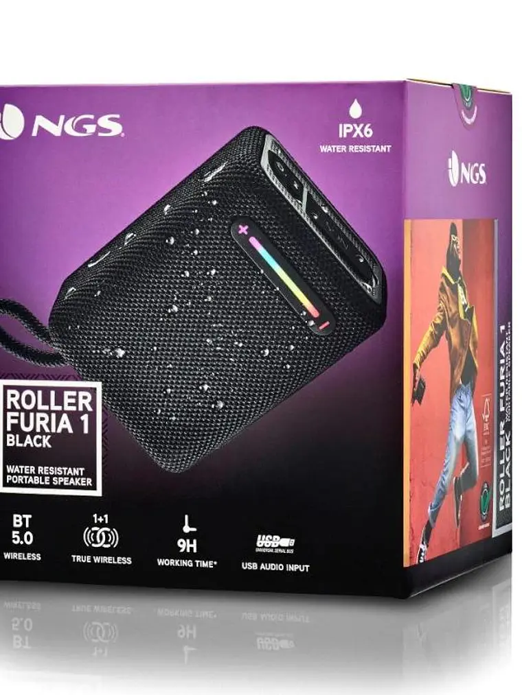 NGS Altavoz Rollerfuria1 BT RGB IPX6 Negro 15W 2