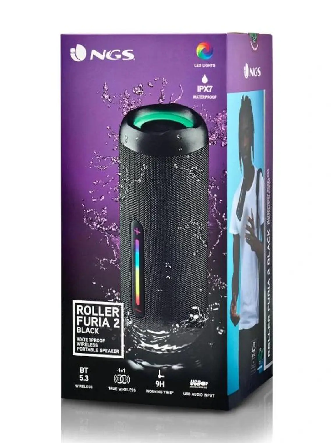 NGS Altavoz RollerFuria2 BT Rgb IP67 Negro 30W 2