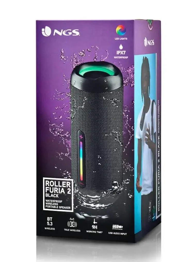 NGS Altavoz RollerFuria2 BT Rgb IP67 Negro 30W 2