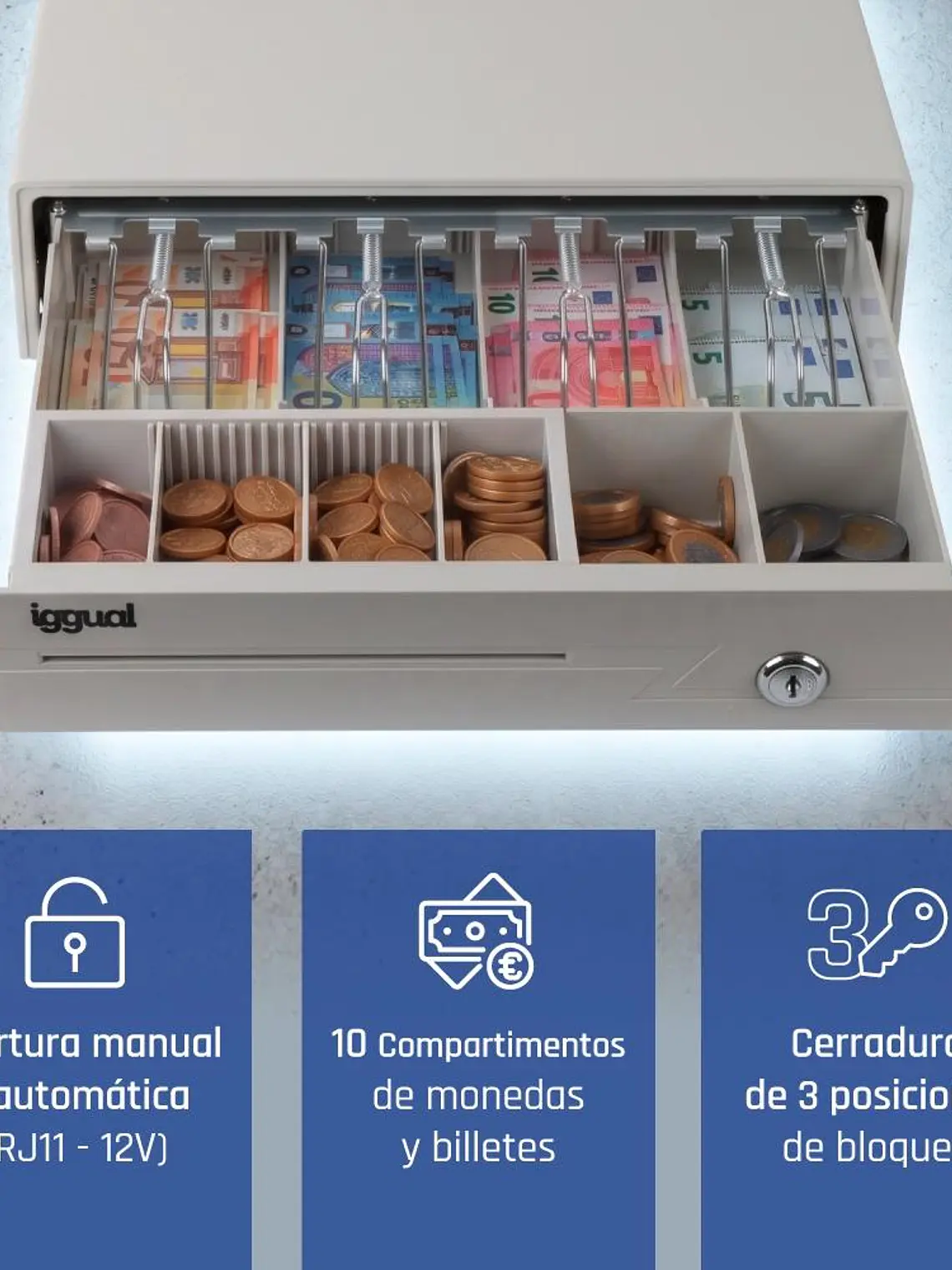 iggual Cajón portamonedas IRON-10W 38cm 4+6 blanco 2