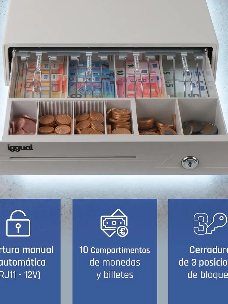 iggual Cajón portamonedas IRON-10W 38cm 4+6 blanco 2