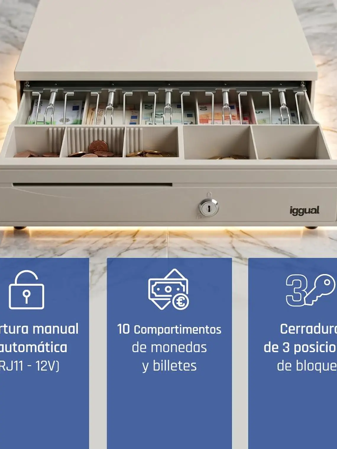 iggual Cajón portamonedas IRON-30W 42cm 5+5 blanco 2