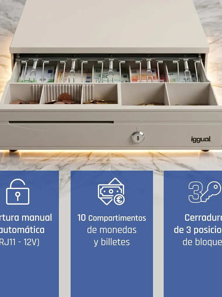 iggual Cajón portamonedas IRON-30W 42cm 5+5 blanco 2