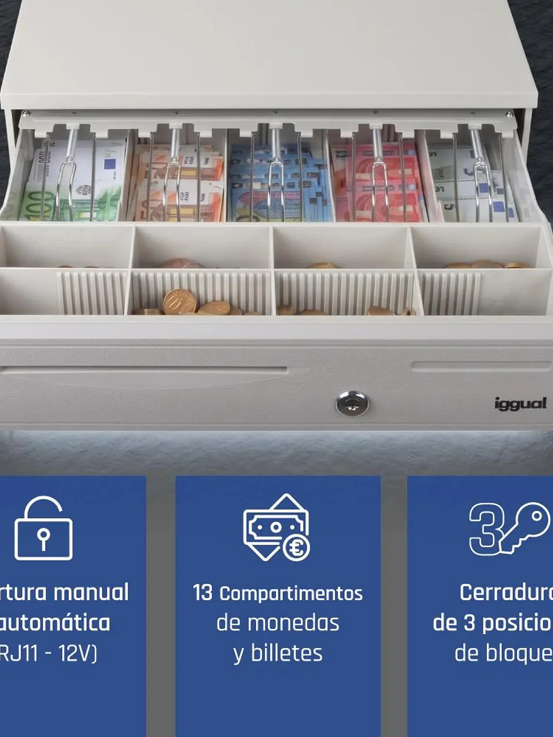 iggual Cajón Portamonedas IRON-50W 42cm 5+8 blanco 2