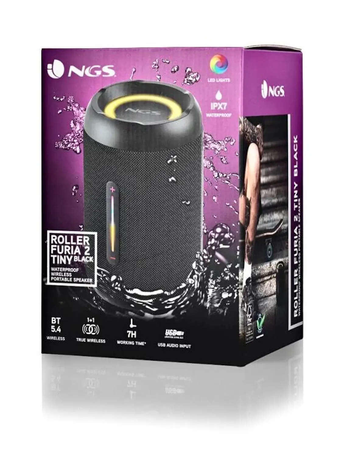 NGS ALTAVOZ PORTATIL BT, LUCES RGB IPX7 2
