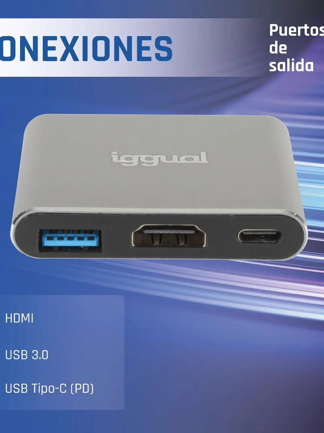 iggual Hub tipo C 3 en 1 HDMI USB3.0 PD100W 2