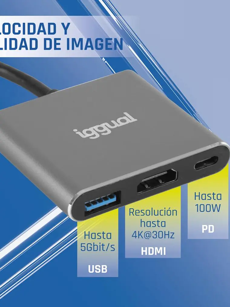 iggual Hub tipo C 3 en 1 HDMI USB3.0 PD100W 4