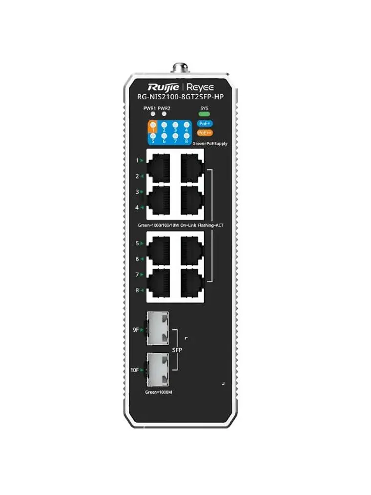 Reyee L2 Industrial Managed Switch, 8-Port RJ45 Gi 1