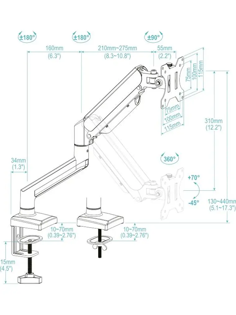 Tooq Soporte mesa DB1334TNR-B 1 brazo 13-34