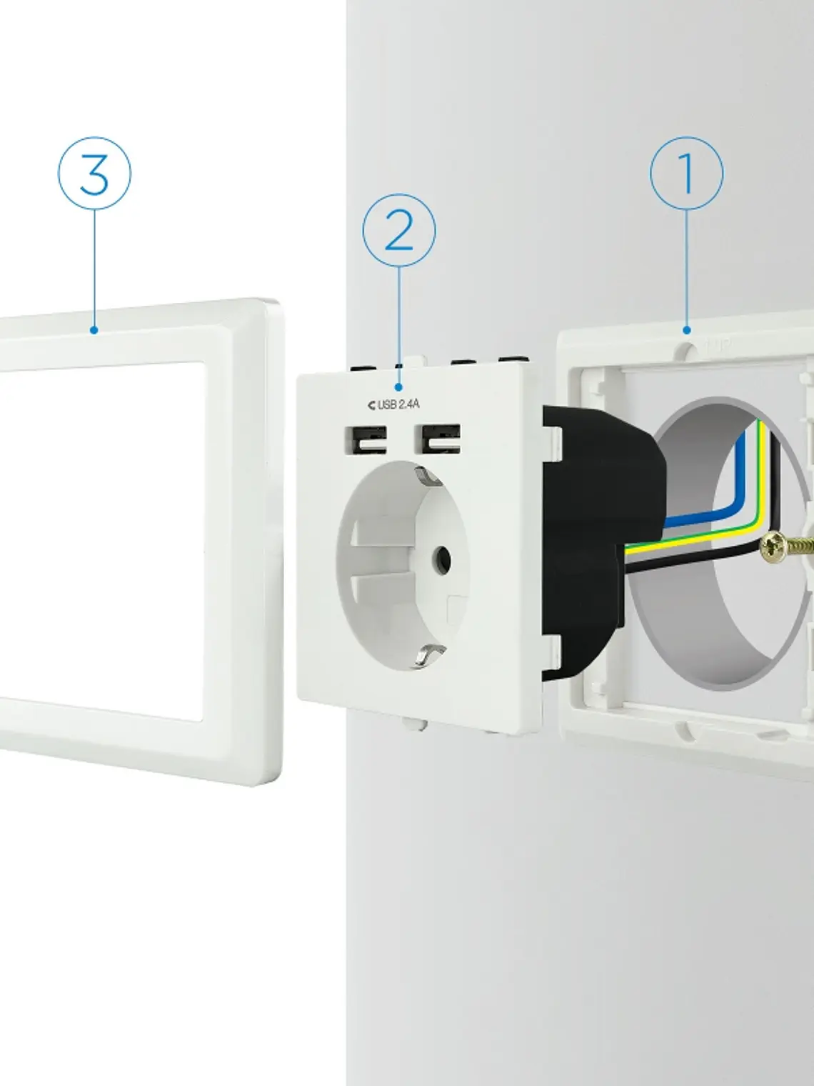 Nanocable Base de enchufe pared schuko+2USB 2.4A 4
