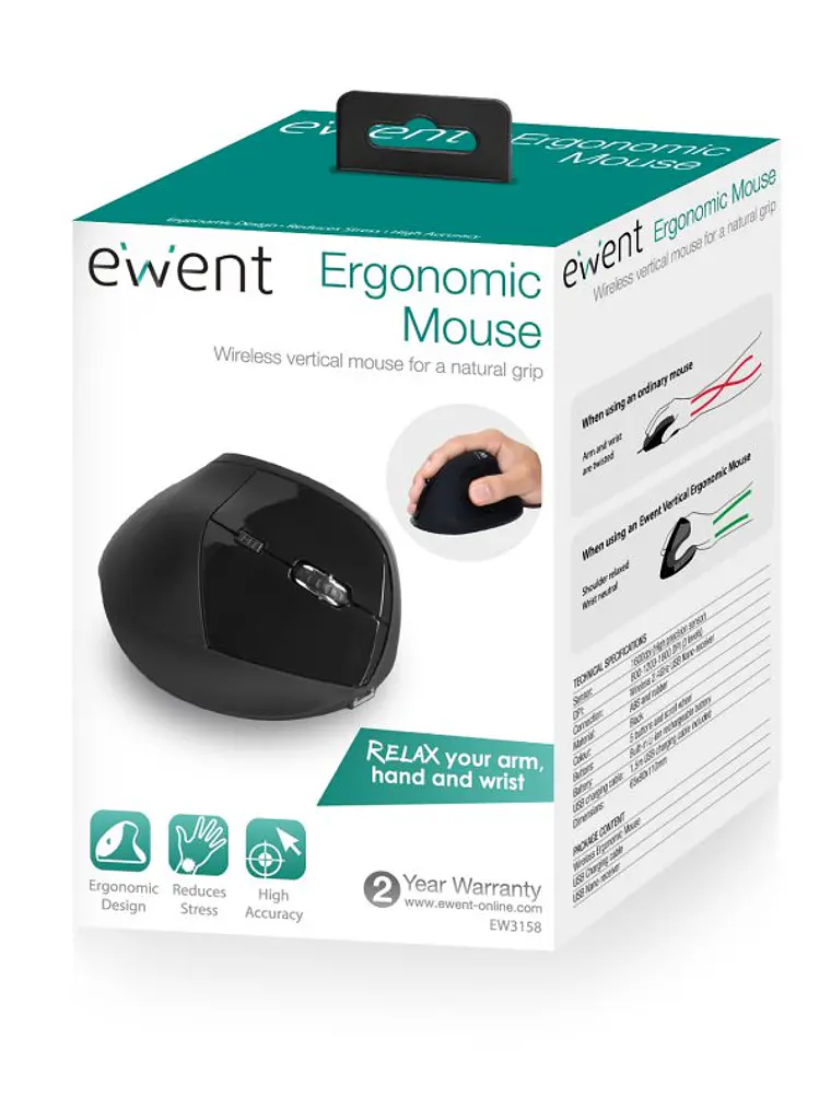 Ewent EW3158 Ratón Wireless Vertical 1600 dpi 4