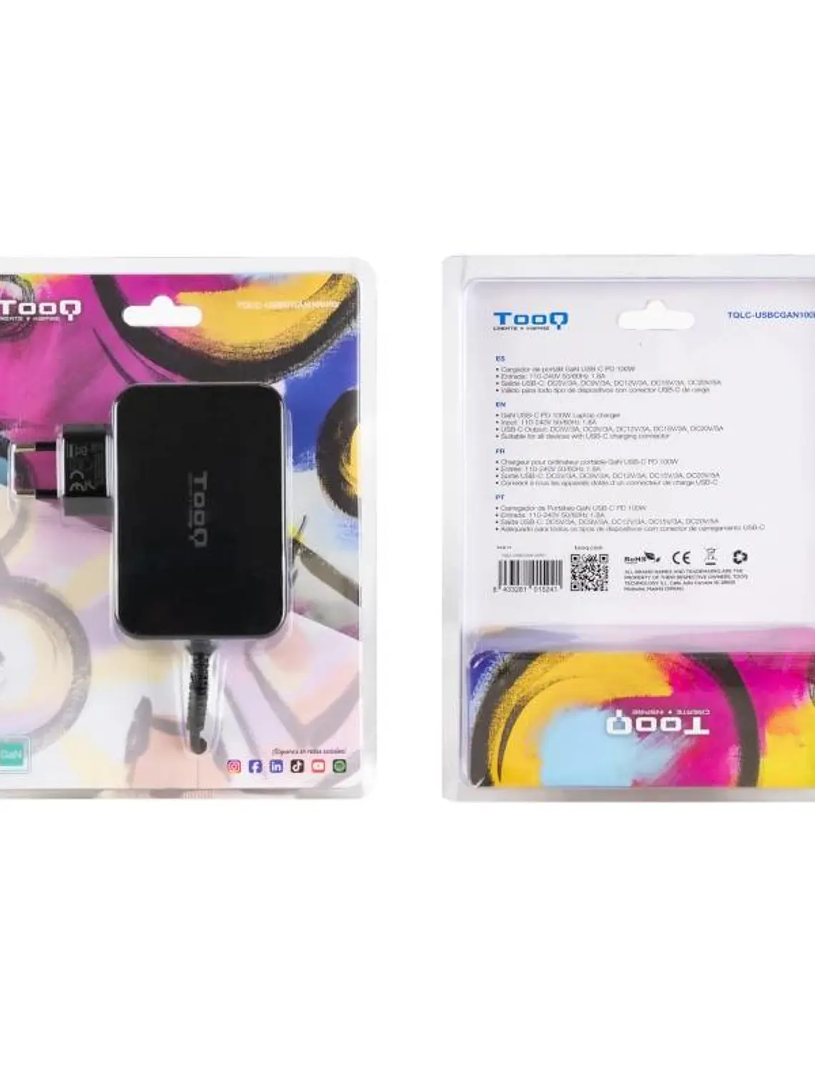Tooq Cargador portátil GAN USB-C PD 100W Negro 4