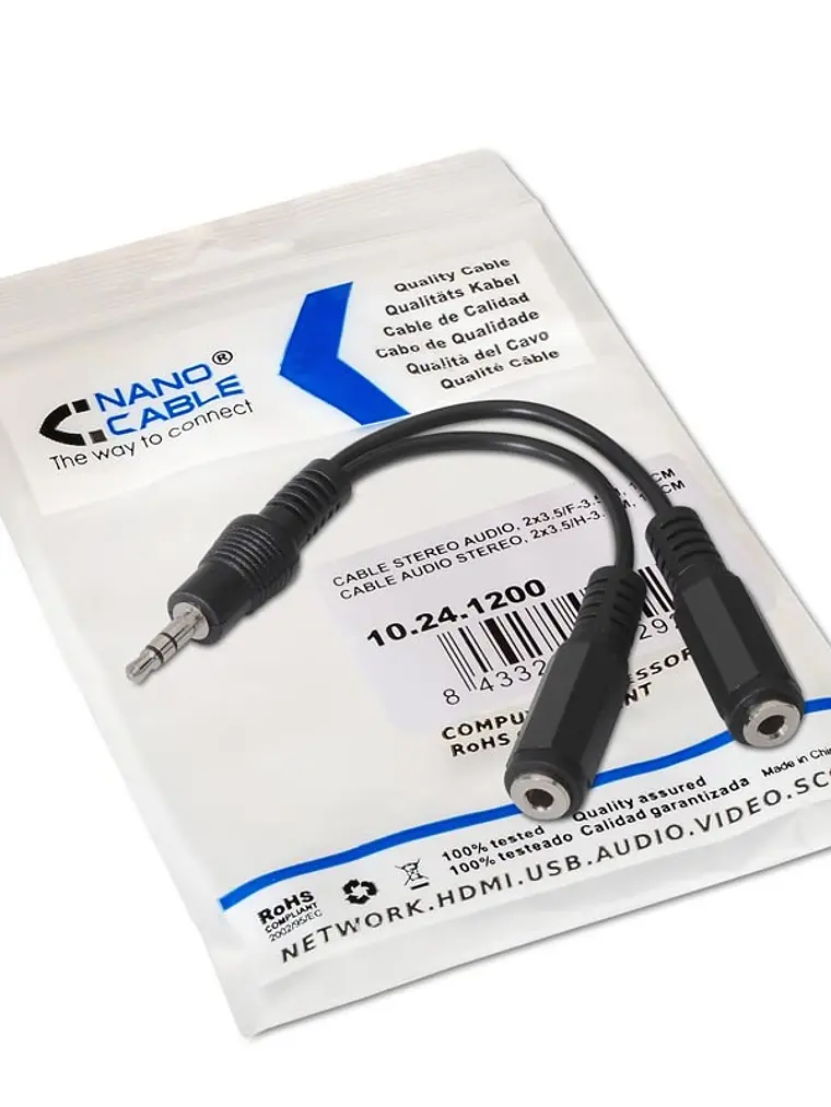 Nanocable Cable Audio Estéreo 2Jack 3.5H Jack 3.5M 3