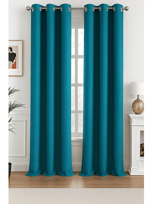 Cortina Blackout Tela Tipo Lino Gruesa 140x225 – Pack  2 Paños Turquesa