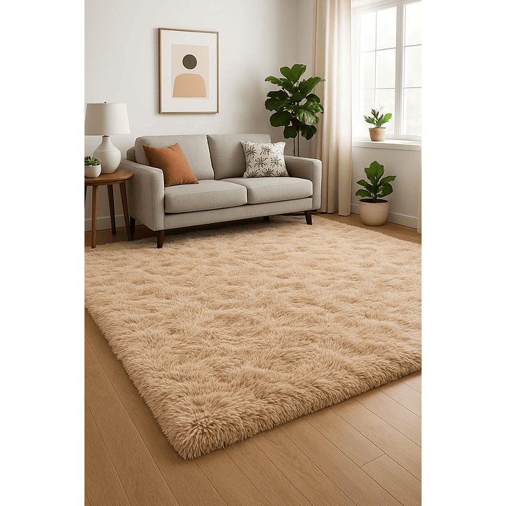 Alfombra Peluda Shaggy Beige 200x220 Clems 4