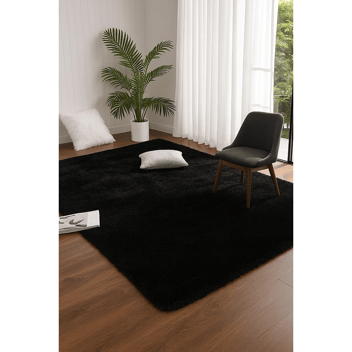 Alfombra Peluda Shaggy Negro 200x220 Clems 6